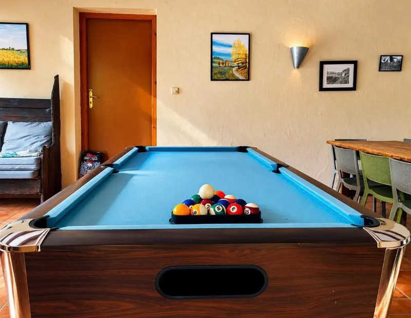 Pool table with the balls racked