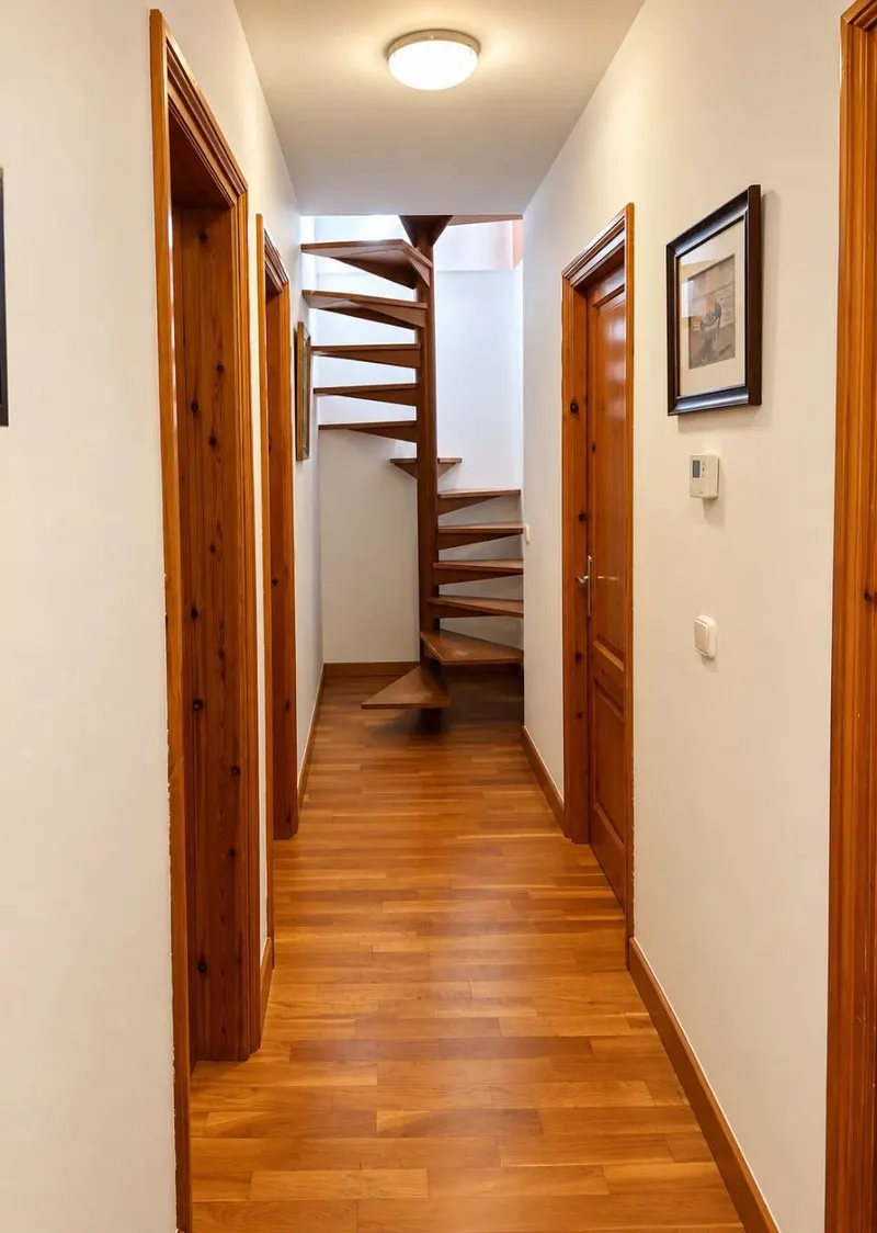 Hallway with a spiral staircase