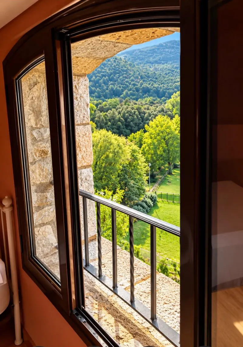 Window with a balcony and views of the valley